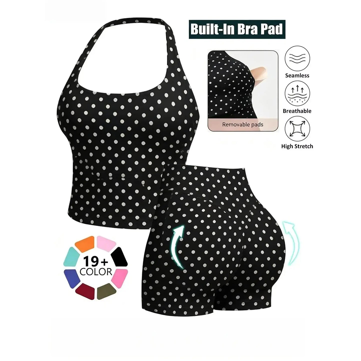 Seamless 2 Piece Workout Set for Women, Halter Tank Top with Built-In Bra & High Stretch Scrunch Booty Shorts for Gym Yoga, Gym Sets, 2 Piece Sets Women